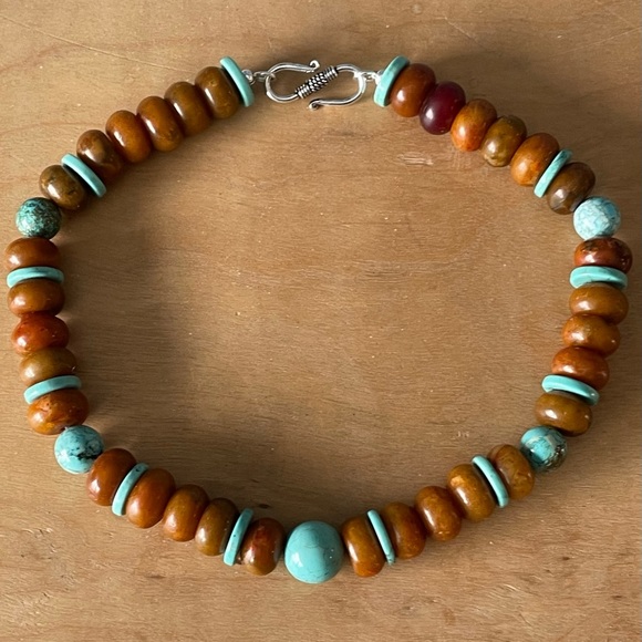 Burmese Jade and Tibetan Turquoise Necklace - Picture 5 of 7